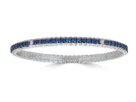 White Gold Stretch Bracelet with Blue Sapphires For Cheap