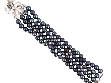 Black Tahitian Pearl & Diamond Spray Bracelet Cheap