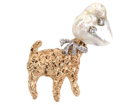 Diamond & Baroque Pearl Lamb Pin Sale