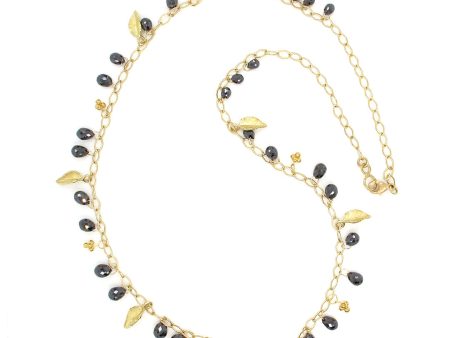 Black Diamond & Leaf Drop Necklace on Sale