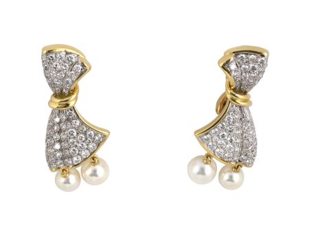 Diamond & Pearl Bow Drop Earrings Online Hot Sale