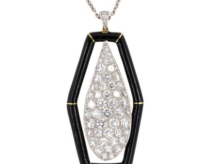 Diamond & Enamel Drop Dangle Pendant Necklace For Sale